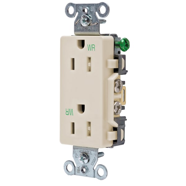 Hubbell Wiring Device-Kellems Straight Blade Receptacle, 5-15R, 15 A, 125V AC, 2 Pole, 3 Wire, Flush Mount, Grounded DR15LAWRTR - main